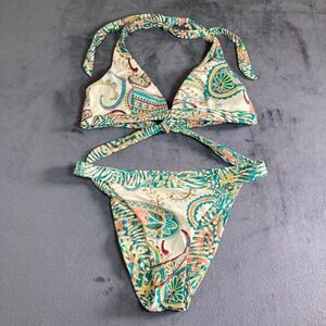 Cupshe reversible cheeky Paisley  Halter Bikini Set Swimsuit